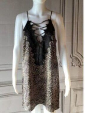 En Creme ✨ Leopard Crochet Lace Slip Dress Nightgown NWT Large